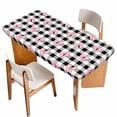 thumbnail image 1 of Valentine's Day Table Cloths for 4 Foot Rectangle Tables, Pink Bows Shining Stars Farmhouse Plaid Patio Waterproof Elastic Fitted Tablecloths, Washable Rectangular Table Cover for Camping, 1 of 8
