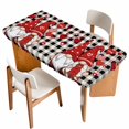 thumbnail image 1 of Valentine's Day Table Cloths for 4 Foot Rectangle Tables, Red Gnomes Love Balloon Black White Plaid Patio Waterproof Elastic Fitted Tablecloths, Washable Rectangular Table Cover for Camping, 1 of 8