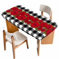 thumbnail image 1 of Valentine's Day Table Cloths for 4 Foot Rectangle Tables, Red Roses Floral Leaves Buffalo Plaid Patio Waterproof Elastic Fitted Tablecloths, Washable Rectangular Table Cover for Camping, 1 of 8