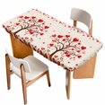 thumbnail image 1 of Valentine's Day Table Cloths for 4 Foot Rectangle Tables, Romantic Love Trees Red Roses Beige Patio Waterproof Elastic Fitted Tablecloths, Washable Rectangular Table Cover for Camping, 1 of 8