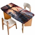 thumbnail image 1 of Valentine's Day Table Cloths for 5 Foot Rectangle Tables, French Love Heart Modern Classic Patio Waterproof Elastic Fitted Tablecloths, Washable Rectangular Table Cover for Camping, 1 of 8