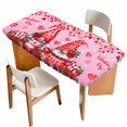 thumbnail image 1 of Valentine's Day Table Cloths for 5 Foot Rectangle Tables, Gnomes Roses Loves Romantic Watercolor Patio Waterproof Elastic Fitted Tablecloths, Washable Rectangular Table Cover for Camping, 1 of 8