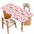 thumbnail image 1 of Valentine's Day Table Cloths for 5 Foot Rectangle Tables, Pink Heart Love Modern Country Patio Waterproof Elastic Fitted Tablecloths, Washable Rectangular Table Cover for Camping, 1 of 8