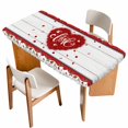thumbnail image 1 of Valentine's Day Table Cloths for 5 Foot Rectangle Tables, Red Love Heart Roses Romantic Wooden Patio Waterproof Elastic Fitted Tablecloths, Washable Rectangular Table Cover for Camping, 1 of 8