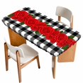 thumbnail image 1 of Valentine's Day Table Cloths for 5 Foot Rectangle Tables, Red Rose Flowers Buffalo Plaid Romantic Patio Waterproof Elastic Fitted Tablecloths, Washable Rectangular Table Cover for Camping, 1 of 8