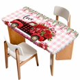 thumbnail image 1 of Valentine's Day Table Cloths for 5 Foot Rectangle Tables, Red Truck Roses Love Leaves Pink Plaid Patio Waterproof Elastic Fitted Tablecloths, Washable Rectangular Table Cover for Camping, 1 of 8