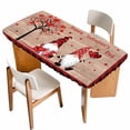 thumbnail image 1 of Valentine's Day Table Cloths for 6 Foot Rectangle Tables, Gnomes Love Heart Tree Wooden Patio Waterproof Elastic Fitted Tablecloths, Washable Rectangular Table Cover for Camping, 1 of 8