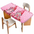 thumbnail image 1 of Valentine's Day Table Cloths for 6 Foot Rectangle Tables, Ombre Pink Gnomes Love Roses Romantic Patio Waterproof Elastic Fitted Tablecloths, Washable Rectangular Table Cover for Camping, 1 of 8