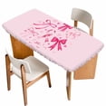 thumbnail image 1 of Valentine's Day Table Cloths for 6 Foot Rectangle Tables, Pink Bows Romantic Love Heart Patio Waterproof Elastic Fitted Tablecloths, Washable Rectangular Table Cover for Camping, 1 of 8