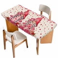 thumbnail image 1 of Valentine's Day Table Cloths for 6 Foot Rectangle Tables, Pink Gnomes Love Roses Romantic Beige Patio Waterproof Elastic Fitted Tablecloths, Washable Rectangular Table Cover for Camping, 1 of 8