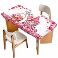 thumbnail image 1 of Valentine's Day Table Cloths for 6 Foot Rectangle Tables, Pink Love Gnomes Roses Romantic Patio Waterproof Elastic Fitted Tablecloths, Washable Rectangular Table Cover for Camping, 1 of 8