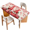 thumbnail image 1 of Valentine's Day Table Cloths for 6 Foot Rectangle Tables, Red Gnomes Loves Roses Romantic Beige Patio Waterproof Elastic Fitted Tablecloths, Washable Rectangular Table Cover for Camping, 1 of 8