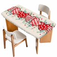 thumbnail image 1 of Valentine's Day Table Cloths for 6 Foot Rectangle Tables, Red Love Heart Eucalyptus Beige Burlap Patio Waterproof Elastic Fitted Tablecloths, Washable Rectangular Table Cover for Camping, 1 of 8