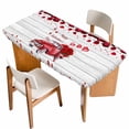 thumbnail image 1 of Valentine's Day Table Cloths for 6 Foot Rectangle Tables, Red Truck Roses Romantic Love Heart Rustic Wood Patio Waterproof Elastic Fitted Tablecloths, Washable Rectangular Table Cover for Camping, 1 of 8