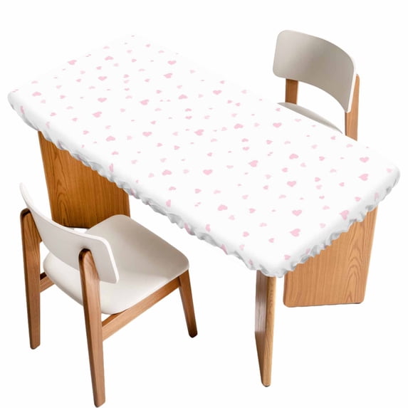 Valentine's Day Table Cloths for 6 Foot Rectangle Tables, Romantic Love Blank Minimalist White Patio Waterproof Elastic Fitted Tablecloths, Washable Rectangular Table Cover for Camping