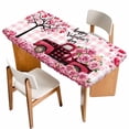 thumbnail image 1 of Valentine's Day Table Cloths for 6 Foot Rectangle Tables, Romantic Love Tree Truck Roses Pink Plaid Patio Waterproof Elastic Fitted Tablecloths, Washable Rectangular Table Cover for Camping, 1 of 8