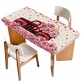 thumbnail image 1 of Valentine's Day Table Cloths for 6 Foot Rectangle Tables, Romantic Love Truck Roses Plaid Beige Patio Waterproof Elastic Fitted Tablecloths, Washable Rectangular Table Cover for Camping, 1 of 8