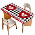 thumbnail image 1 of Valentine's Day Table Cloths for 6 Foot Rectangle Tables, Romantic Roses Love Heart Plaid Farmhouse Patio Waterproof Elastic Fitted Tablecloths, Washable Rectangular Table Cover for Camping, 1 of 8