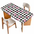 thumbnail image 1 of Valentine's Day Table Cloths for 6 Foot Rectangle Tables, Spring Roses Pink Bows Black White Plaid Patio Waterproof Elastic Fitted Tablecloths, Washable Rectangular Table Cover for Camping, 1 of 8