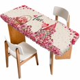 thumbnail image 1 of Valentine's Day Table Cloths for 8 Foot Rectangle Tables, Pink Gnomes Love Roses Sweet Beige Patio Waterproof Elastic Fitted Tablecloths, Washable Rectangular Table Cover for Camping, 1 of 8