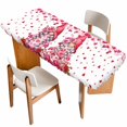 thumbnail image 1 of Valentine's Day Table Cloths for 8 Foot Rectangle Tables, Pink Love Gnomes Roses Romantic White Patio Waterproof Elastic Fitted Tablecloths, Washable Rectangular Table Cover for Camping, 1 of 8