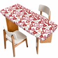 thumbnail image 1 of Valentine's Day Table Cloths for 8 Foot Rectangle Tables, Pink Red Love Heart Abstract Art Romantic Patio Waterproof Elastic Fitted Tablecloths, Washable Rectangular Table Cover for Camping, 1 of 8