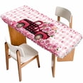thumbnail image 1 of Valentine's Day Table Cloths for 8 Foot Rectangle Tables, Pink Romantic Truck Love Roses Red Plaid Patio Waterproof Elastic Fitted Tablecloths, Washable Rectangular Table Cover for Camping, 1 of 8