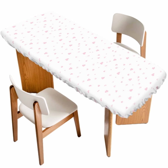 Valentine's Day Table Cloths for 8 Foot Rectangle Tables, Romantic Love Blank Minimalist White Patio Waterproof Elastic Fitted Tablecloths, Washable Rectangular Table Cover for Camping