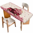 thumbnail image 1 of Valentine's Day Table Cloths for 8 Foot Rectangle Tables, Romantic Love Truck Roses Plaid Beige Patio Waterproof Elastic Fitted Tablecloths, Washable Rectangular Table Cover for Camping, 1 of 8