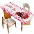 thumbnail image 1 of Valentine's Day Table Cloths for 8 Foot Rectangle Tables, Roses Car Love Hearts Romantic Pink Plaid Patio Waterproof Elastic Fitted Tablecloths, Washable Rectangular Table Cover for Camping, 1 of 8