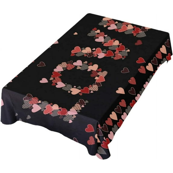 Valentine''s Day Table Cloths Rectangle 54 x 72 inch Wrinkle Free Kitchen Table Clothes Colorful Heart Tablecloth for Buffet Table, Parties, Romantic Dinner, Wedding & More