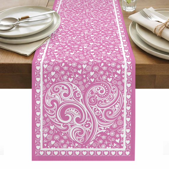 Valentine's Day Table Runner - 108 Inch Long, Kitchen Dining Table Runner Dresser Scarves, Pink Love Rustic Retro Abstract Art Farmhouse Decor for Coffee Tables Wedding Party Banquet