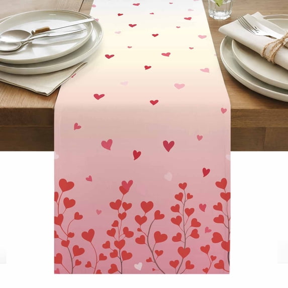 Valentine's Day Table Runner - 108 Inch Long, Kitchen Dining Table Runner Dresser Scarves, Red Love Branches Modern Minimalism Pink Farmhouse Decor for Coffee Tables Wedding Party Banquet