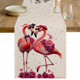 thumbnail image 1 of Valentine's Day Table Runner - 108 Inch Long Red Flamingos Roses Love Romance Beige Cotton and Linen Blended Dress Scarves Farmhouse Table Runner for Kitchen Dining, Coffee Table, 13" x 108", 1 of 8