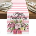 thumbnail image 1 of Valentine's Day Table Runner - 120 Inch Long, Kitchen Dining Table Runner Dresser Scarves, Pink Roses Flowers Stripes Country Farmhouse Decor for Coffee Tables Wedding Party Banquet, 1 of 8