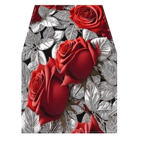 Valentine’s Day Table Runner – 13x35in Romantic Rose Patterned Linen Tablecloth for Dining Table, Weddings, Parties, and Home Decor