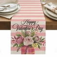 thumbnail image 1 of Valentine's Day Table Runner - 36 Inch Long, Kitchen Dining Table Runner Dresser Scarves, Pink Roses Flowers Stripes Rustic Beige Farmhouse Decor for Coffee Tables Wedding Party Banquet, 1 of 8