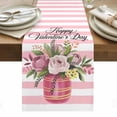 thumbnail image 1 of Valentine's Day Table Runner - 48 Inch Long, Kitchen Dining Table Runner Dresser Scarves, Roses Flowers Pink Stripes Country Farmhouse Decor for Coffee Tables Wedding Party Banquet, 1 of 8