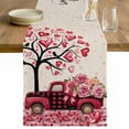 thumbnail image 1 of Valentine's Day Table Runner - 48 Inch Long Love Tree Branches Truck Roses Beige Cotton and Linen Blended Dress Scarves Farmhouse Table Runner for Kitchen Dining, Coffee Table, 13" x 48", 1 of 8