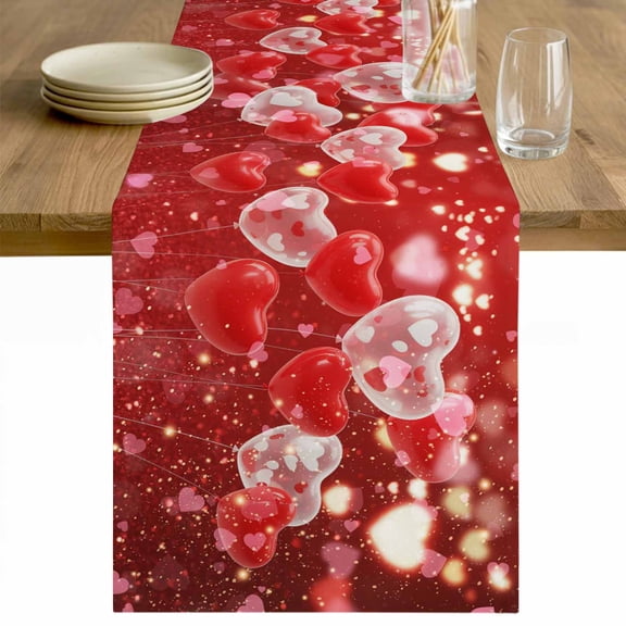 Valentine's Day Table Runner 48 Inches Long Farmhouse Dress Scarves, Red Love Heart Balloons Fantasy Watercolor Dining Tablerunner for Coffee Table/Kitchen Island/Party Décor, 13" x 48"