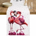 thumbnail image 1 of Valentine's Day Table Runner - 60 Inch Long Red Flamingos Roses Love Romance White Cotton and Linen Blended Dress Scarves Farmhouse Table Runner for Kitchen Dining, Coffee Table, 13" x 60", 1 of 8
