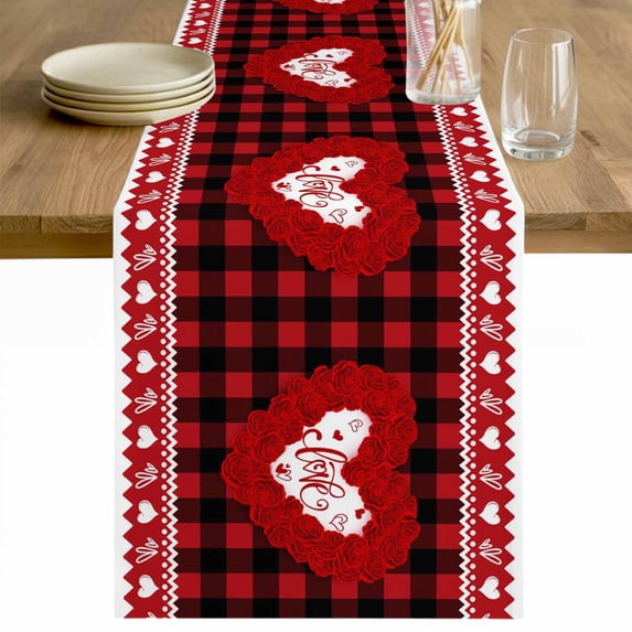 Valentine's Day Table Runner 60 Inches Long Farmhouse Dress Scarves, Red Love Heart Roses Romantic Modern Art Dining Tablerunner for Coffee Table/Kitchen Island/Party Décor, 13" x 60"