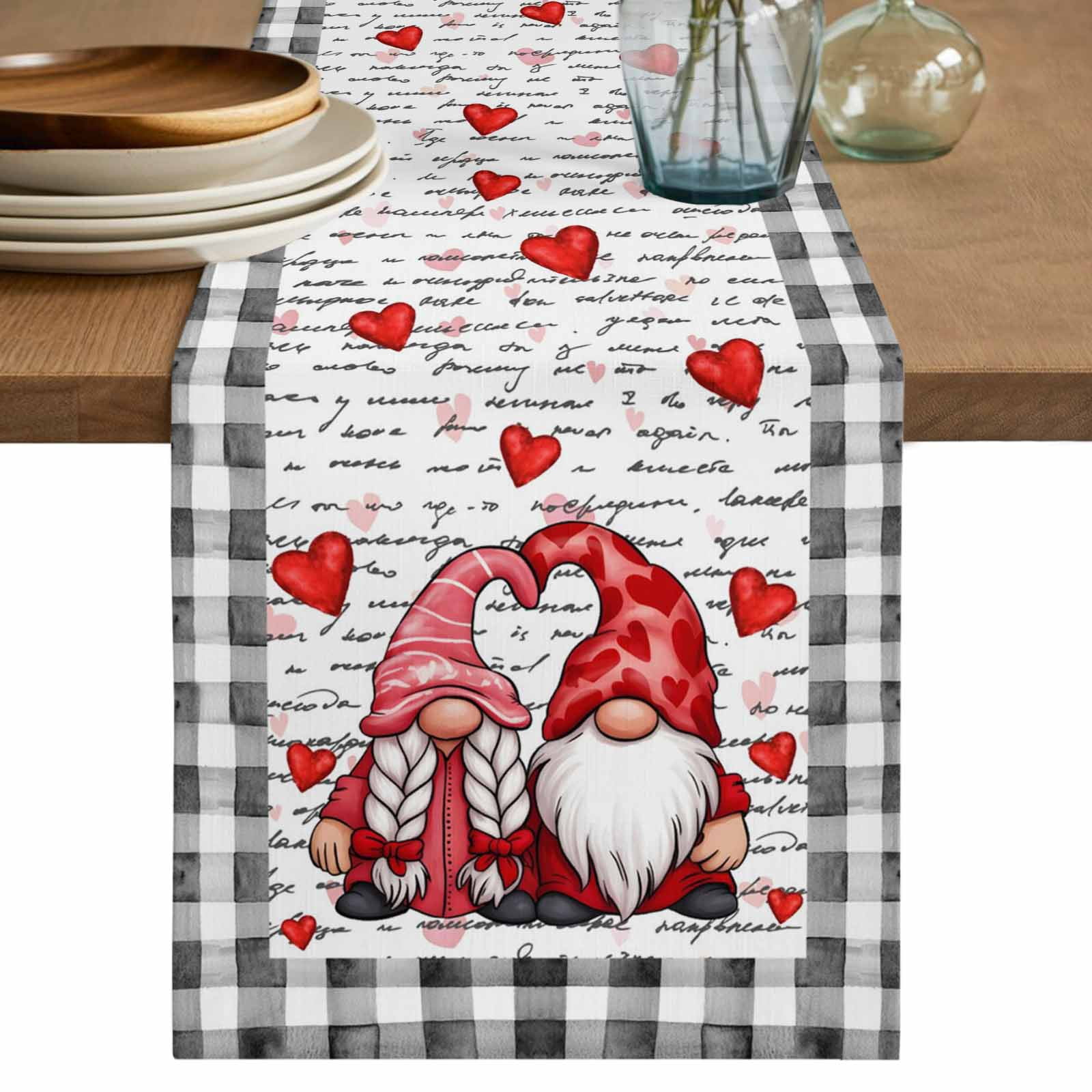 Valentine's Day Table Runner 60 Inches, Red Gnomes Love Letter Buffalo ...