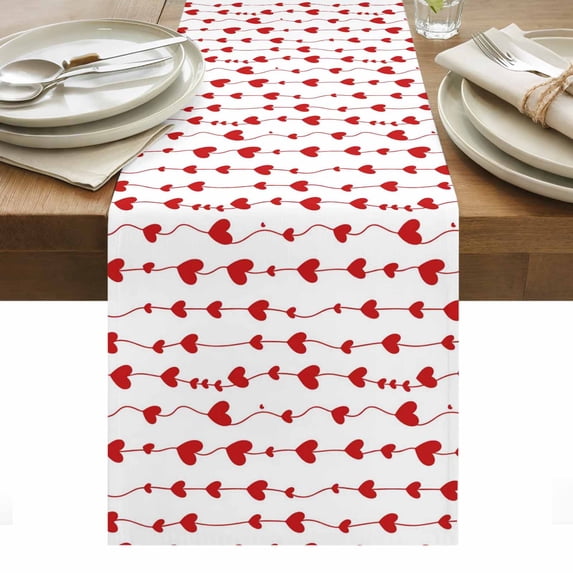 Valentine's Day Table Runner - 70 Inch Long, Kitchen Dining Table Runner Dresser Scarves, Sweet Love Heart Lines Romantic Red Farmhouse Decor for Coffee Tables Wedding Party Banquet