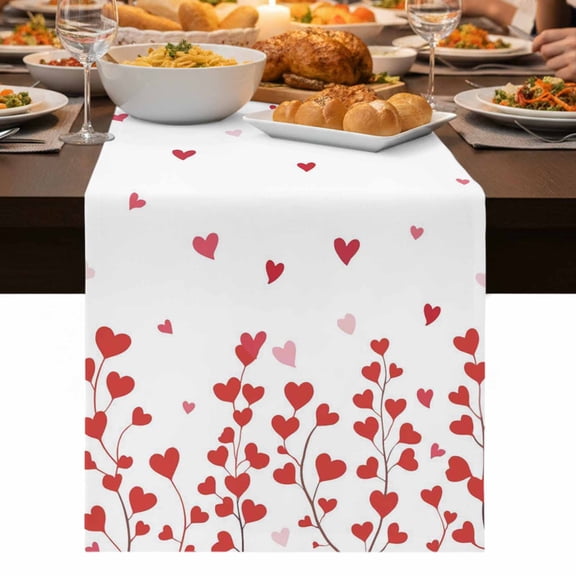 Valentine's Day Table Runner 72 Inch Long Dresser Scarves Cotton Linen Tablerunners Red Love Branches Modern Minimalism Dining Kitchen Burlap Table Setting Decor for Party Holiday Coffee, 14"x72"