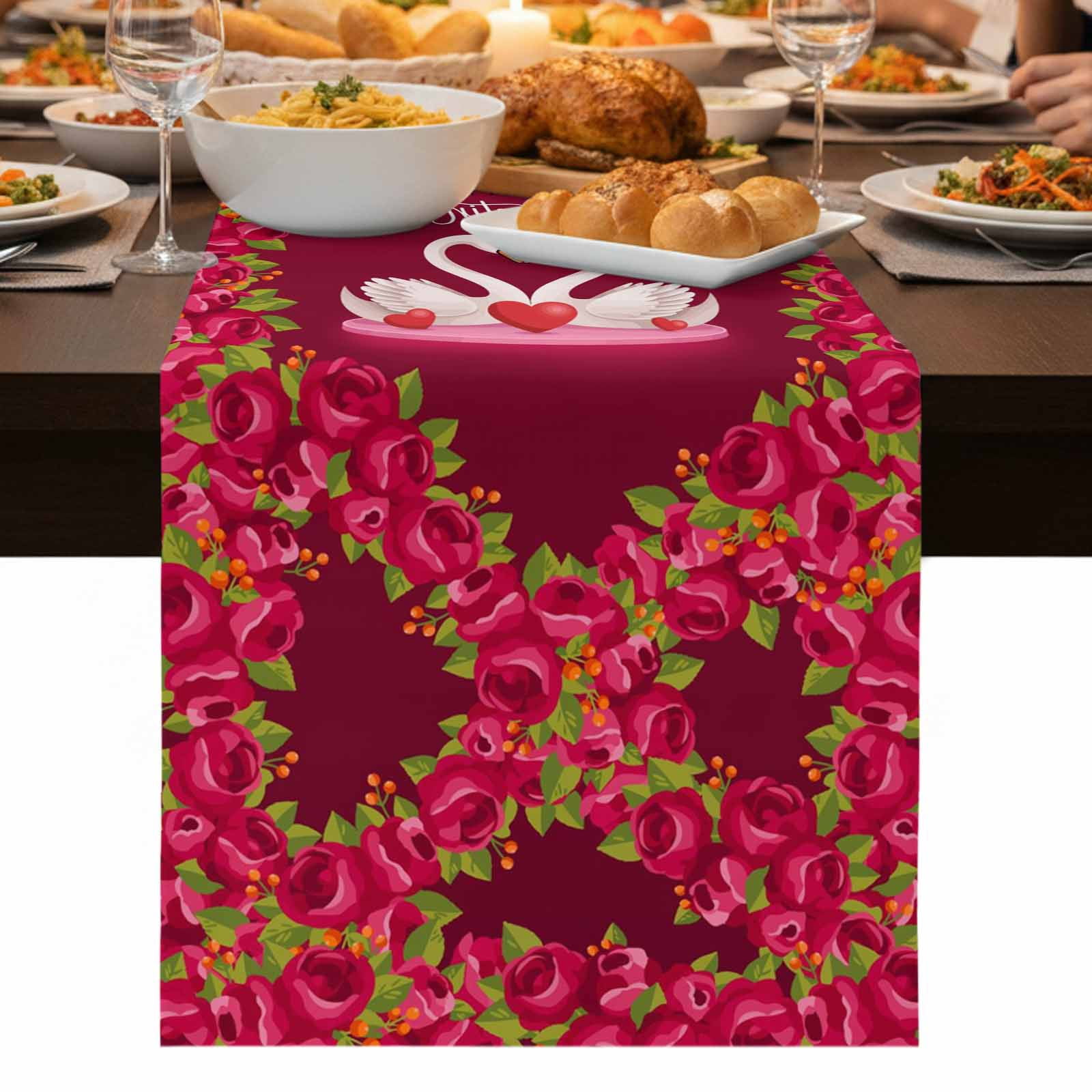Valentine's Day Table Runner 72 Inch Long Dresser Scarves Cotton Linen ...