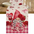 thumbnail image 1 of Valentine's Day Table Runner - 72 Inch Long Gnomes Loves Roses Romantic Plaid Beige Cotton and Linen Blended Dress Scarves Farmhouse Table Runner for Kitchen Dining, Coffee Table, 13" x 72", 1 of 8