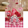 thumbnail image 1 of Valentine's Day Table Runner - 72 Inch Long Gnomes Roses Loves Romantic Plaid Wood Cotton and Linen Blended Dress Scarves Farmhouse Table Runner for Kitchen Dining, Coffee Table, 13" x 72", 1 of 8