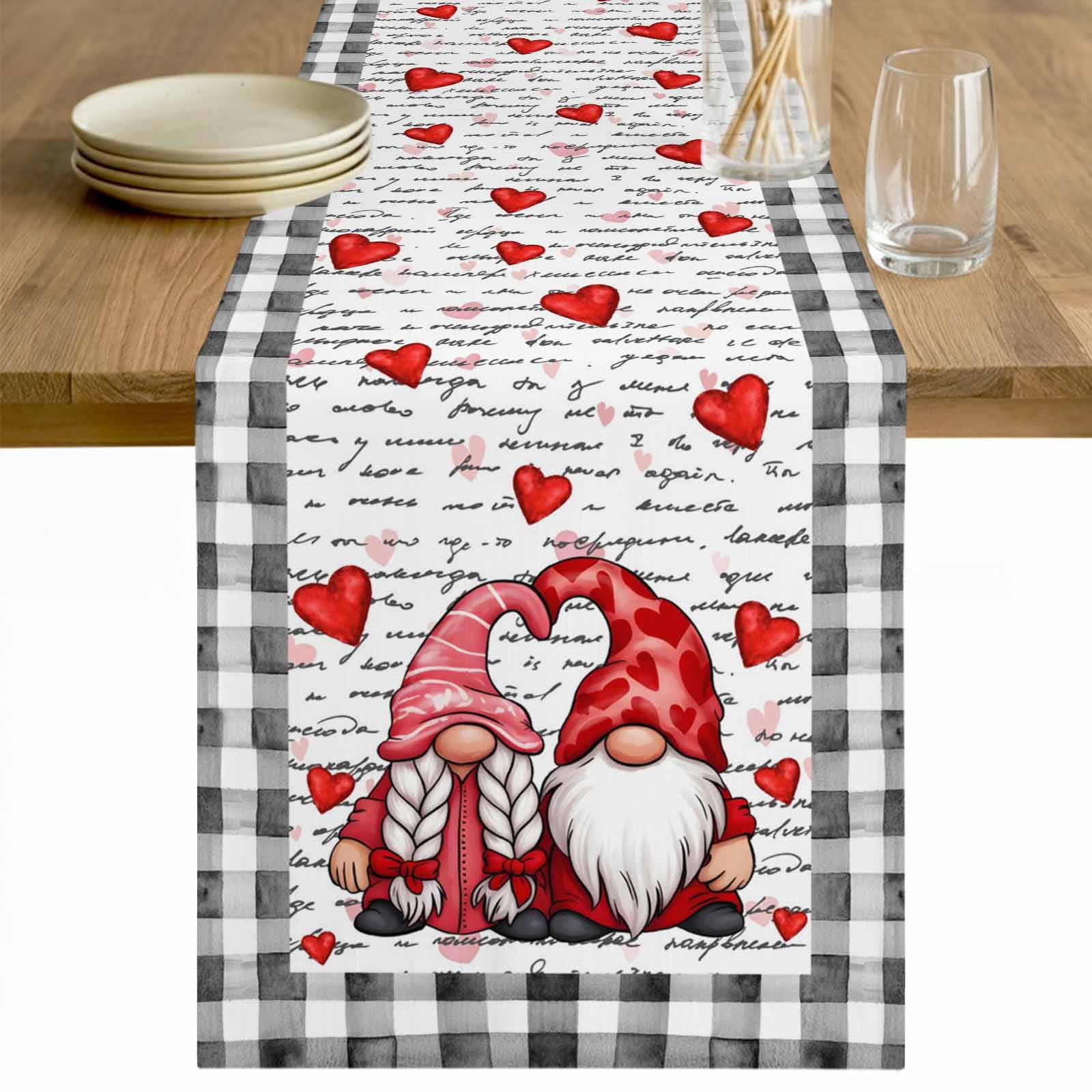 Valentine's Day Table Runner - 72 Inch Long Red Gnomes Love Letter ...