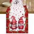 thumbnail image 1 of Valentine's Day Table Runner - 72 Inch Long Red Gnomes Roses Flowers Love Romance Cotton and Linen Blended Dress Scarves Farmhouse Table Runner for Kitchen Dining, Coffee Table, 13" x 72", 1 of 8